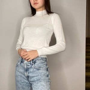 White mock neck sweater